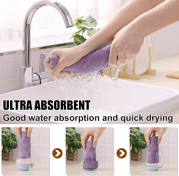 Homaxy 12 Pack Kitchen Dish Cloths (10 x 10 Inches, Purple), Super Soft and Absorbent Coral Velvet Dish Towels, Nonstick Oil Fast Drying Microfiber Cleaning Cloth, No Lint Household Dishcloths