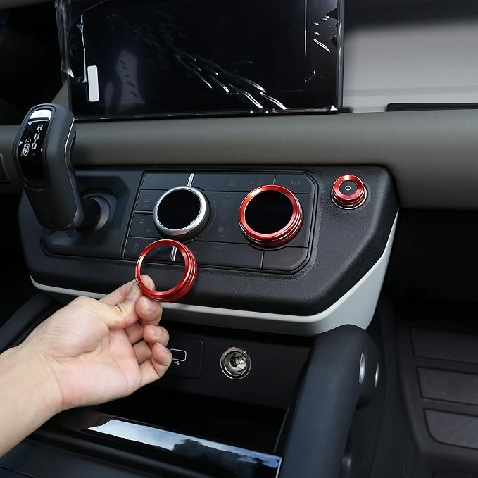 Aluminum Alloy Car Interior Air Conditioning & Volume Adjustment Knobs Decorative Cover Trim for Land Rover Defender 110 2020 Accessories (Red)