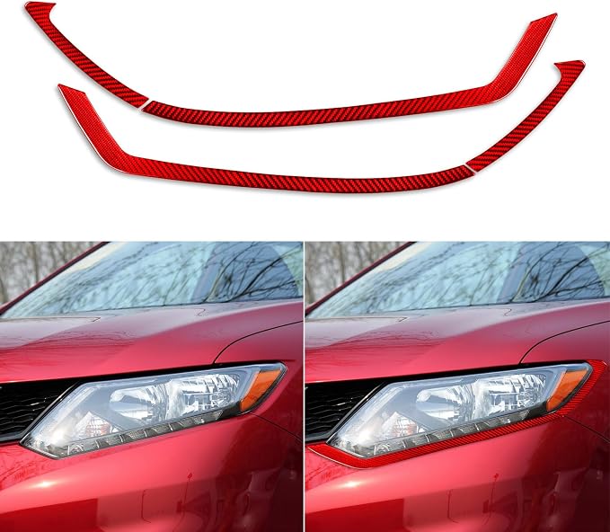 Red Real Carbon Fiber Trim for Nissan Rogue Accessories | for 2014 2015 2016 S SL SV Headlight Eyebrow Eyelid Strip Sticker Exterior Thick Overlay Decal