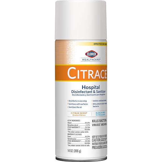 Clorox Healthcare Citrace Hospital Disinfectant and Sanitizer Aerosol Spray, Citrus, 14 Ounces (Package May Vary)
