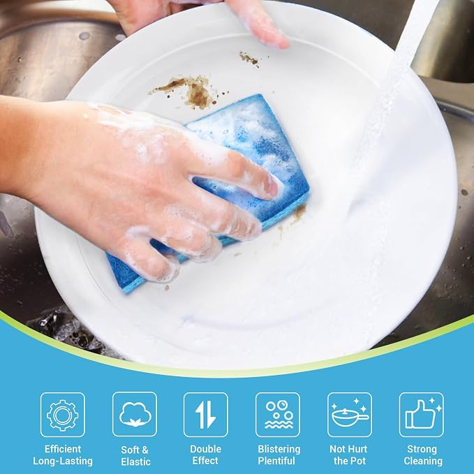 AIDEA Non-Scratch Scrub Sponge-48Count, Sponges Kitchen, Sponges for Dishes | Cleaning Sponge, Cleans Fast Without Scratching, Stands Up to Stuck-on Grime, Cleaning Power for Everyday Jobs