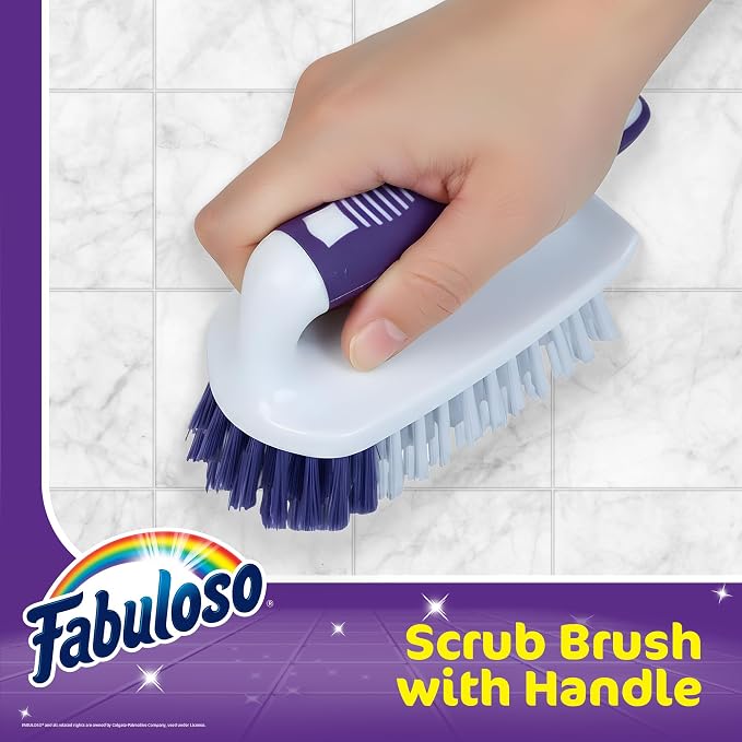 Fabuloso Compact Scrub Brush with Handle, White and Purple, 5.5 Inch