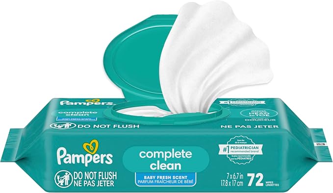 Pampers Baby Wipes, Complete Clean Baby Fresh Scented Wipe, Gently Cleans Head to Toe, 72 Total (1 Flip-Top Packs) (Pack of 8)
