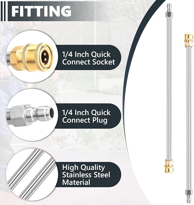 Pressure Washer Extension Wand, 2 Pack 17 Inch Stainless Steel Heavy Duty Wands with 1/4 Inch Quick Connect, Fits Most Pressure and Power Washers