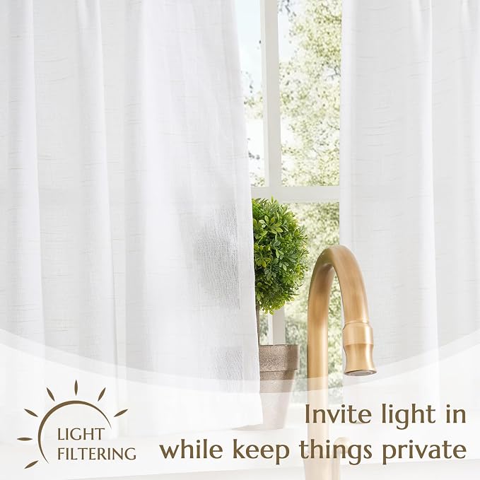 jinchan Linen Pinch Pleated Back Tab Tier Curtains, 38x45, 2 Panels, White | Light filtering,small window treatment,cafe curtains,machine washable,farmhouse,kitchen,bathrooms,laundry
