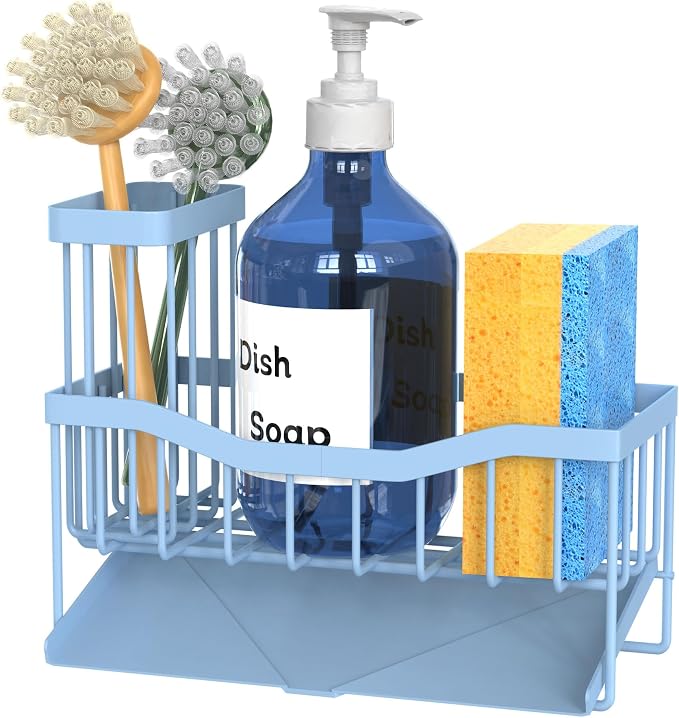 Fssvcd Maifan Sink Caddy Sponge Holder for Kitchen with Brush Holder and Stainless Steel Self Drain Tray, Rustproof Kitchen Sink Organizer for Sponge, Soap Dispenser Storage Accessories