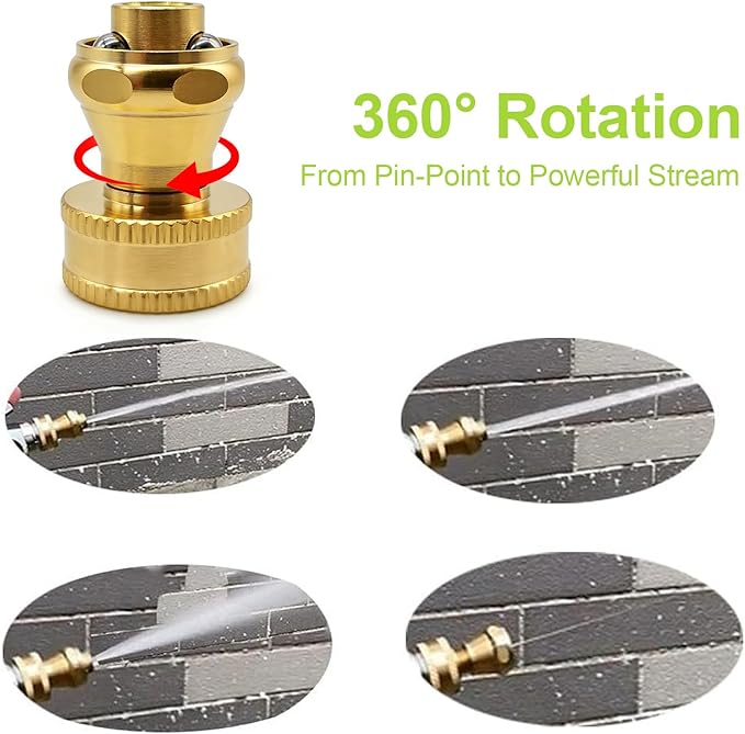 Heavy Duty Brass Hose Nozzle, 3PCS Adjustable Twist Pressure Sprayer High Pressure Water Sweeper Nozzle for Garden Hose Power Wash Hose Attachment