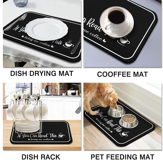 Coffee Bar Mat for Countertops 19inx12in,Absorbent Hide Stain Anti-Slip Cafe Bar Accessories Fit Under Coffee Machine Mat,Dish Drying mats for Kitchen Counter