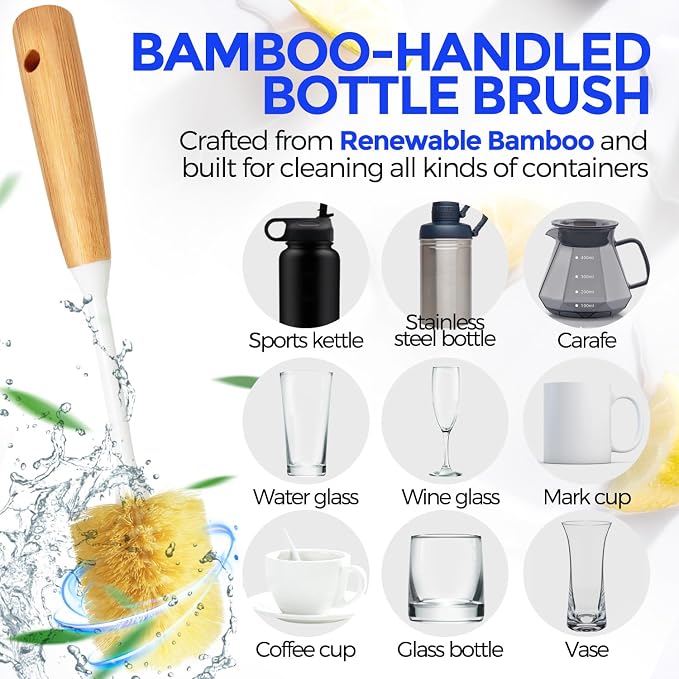Holikme 6 Pack Dish Brush Kitchen Brushes Set with Vegetable Palm Brush, Bottle Brush, Dish Brush and Straw Brush, Fruit Cleaning Brushes for Cleaning Potato, Amarillo