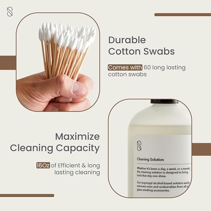 Session Goods Glass Cleaning Solution 16Oz Scented with Cotton Swabs | Glass Pipe Cleaner, Water Pipe Cleaner Cleans Metal, Silicone, Ceramic & Resin Remover, Destroy Wax, Oil & Stinky Debris