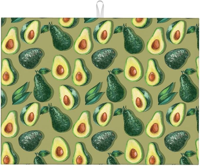 Green Avocado Dish Drying Mat For Kitchen Counter, Super Absorbent Microfiber Dish Drying Pad, Kitchen Gadgets For Easy Clean Multi-Use Large 18"x24"