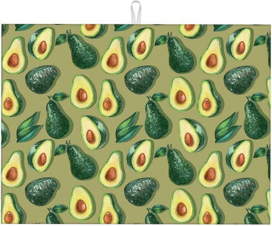 Green Avocado Dish Drying Mat For Kitchen Counter, Super Absorbent Microfiber Dish Drying Pad, Kitchen Gadgets For Easy Clean Multi-Use Large 18"x24"