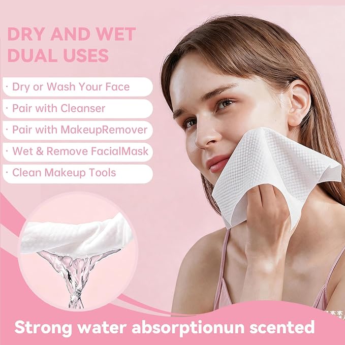 Face Towels, Face Towels Disposable 80 Count, Biodegradable Disposable Face Towel Dry Wipes, Lint-Free Dot Texture Cloths for Sensitive Skin, Makeup Removal and Skincare