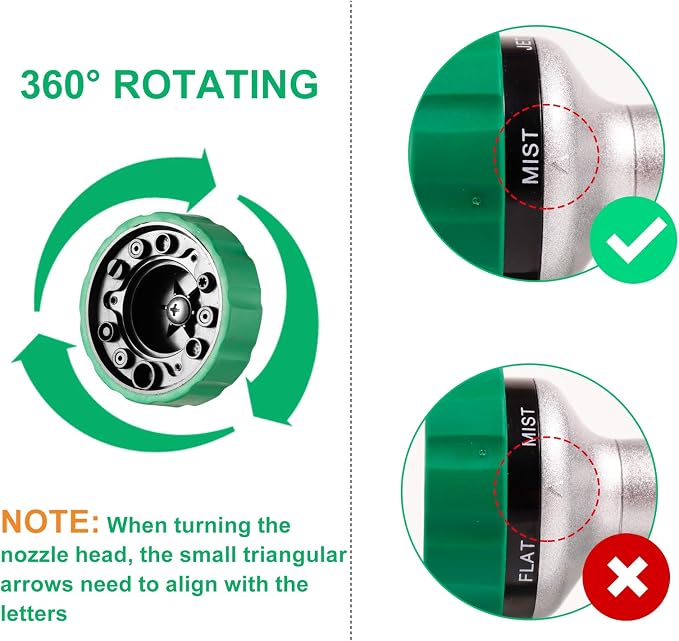 GREEN MOUNT Garden Hose Nozzle, Water Hose Spray Nozzle with Thumb Control On Off Valve for Easy Water Flow Control, Green