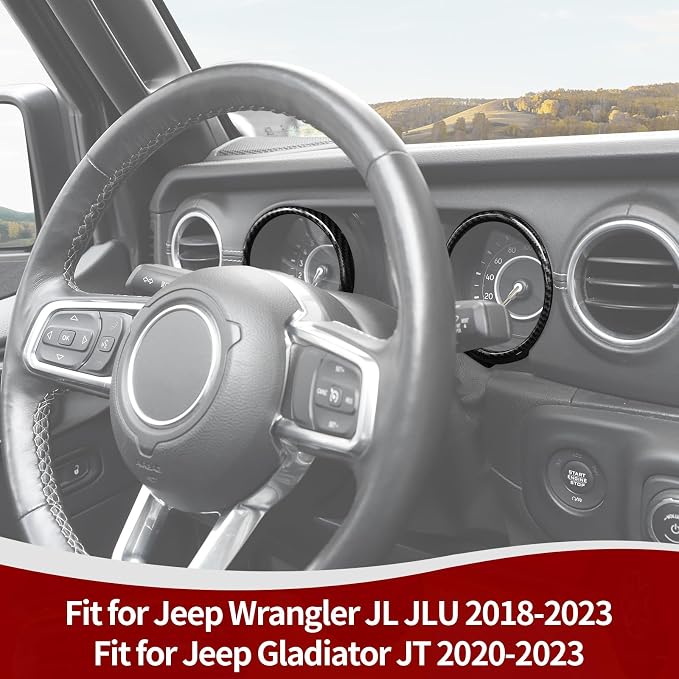 RT-TCZ for Jeep JL Dashboard Instrument Panel Gauges Trim Ring Cover for Jeep Wrangler JL JLU Gladiator JT 2018-2023 Black Carbon Fiber Interior Accessories 3pcs