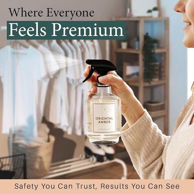 Chakra Freshener Fabric Spray - Long-Lasting Multi-Purpose Laundry Scent for Bedding, Clothes & Home Fabric Deodorizer, Luxury Room Deodorizer, Linen Spray w/Trigger, 33.8 fl oz, Oriental Amber
