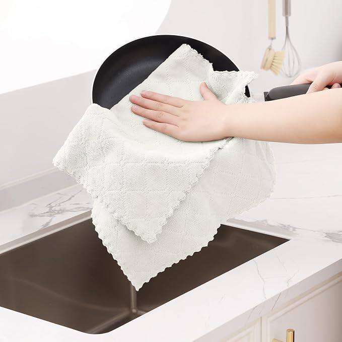 Homaxy 12 Pack Dish Towels for Kitchen (13 x 19 Inches, White), Super Soft and Absorbent Coral Velvet Dish Cloths for Washing Dishes, Nonstick Oil Fast Drying Microfiber Cleaning Cloth