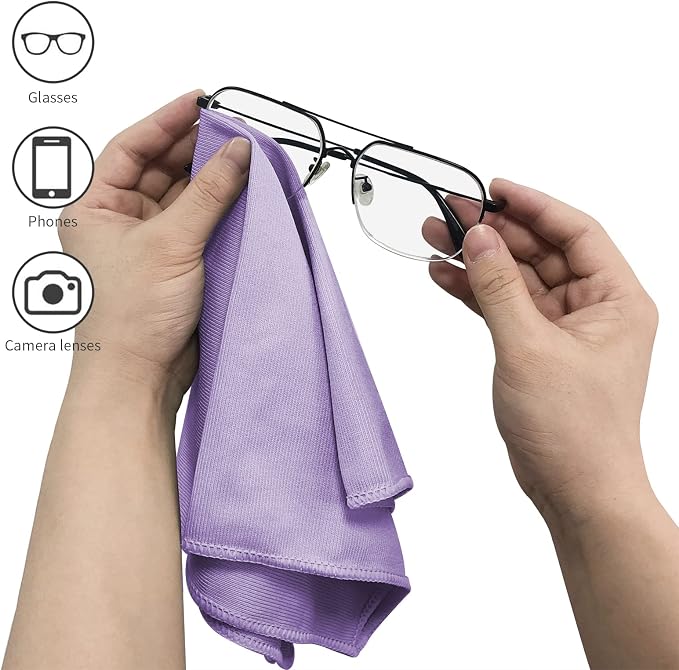 Puomue 6 Pack Microfiber Glass Cleaning Cloth, 16 Inch X 16 Inch, Lint Free Quickly Clean Window, Glasses, Windshields, Mirrors, and Stainless Steel, Purple