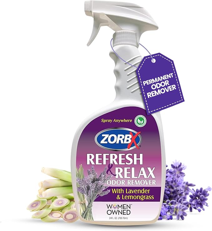 ZORBX Lavender & Lemongrass Spray, 24 Oz - All-Purpose Deodorizer, Refreshes Fabric, Removes Strong Odors, Perfect for Home, Car, Gym, Laundry | All-Purpose Air Freshener/Deodorizer & Fabric Spray for Home, Car, Gym, Laundry, Shoes & Carpet Deodorizing