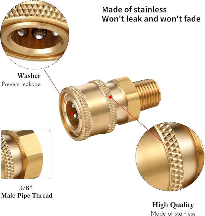 4 Sets NPT 1/4 Inch Pressure Washer Coupler Quick Connect Plug Male Female 1/4 Quick Connect Fittings Pressure Washer Adapters Accessories(1/4 External Thread)
