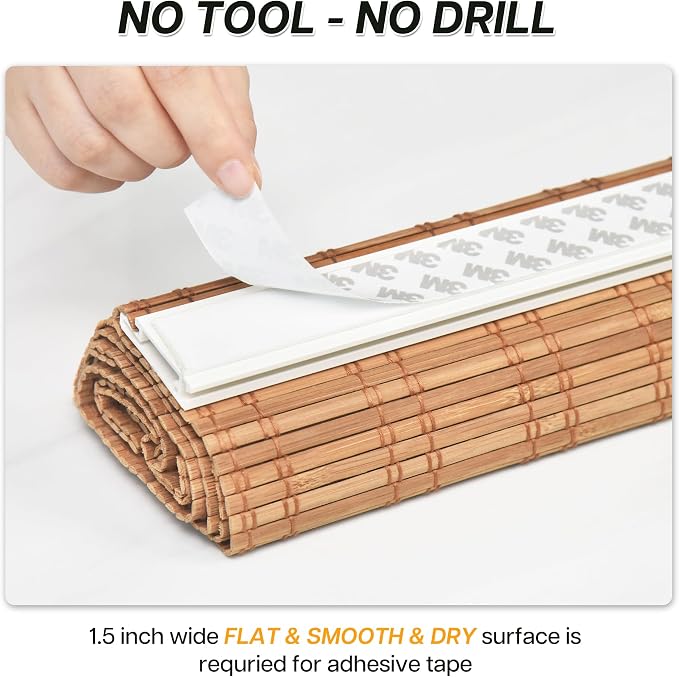 LazBlinds Bamboo Roller Shades, Ceylon Light Russet, 26" W x 40" H | No Drill Cordless Bamboo Blinds, Light Filtering Roll Up Blinds for Windows, French Door, Porch or Patio Privacy Screen
