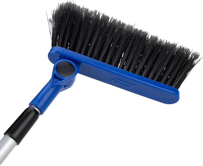 Camco Adjustable Broom and Dustpan - Portable & Compact Full Size Broom - Adjusts from 24-52 Inches, Ideal for RV, Marine, and Home Use (43623-A) | Multi-angle soft bristle head reaches tight corners, lightweight compact design for RV, camper, boat and...