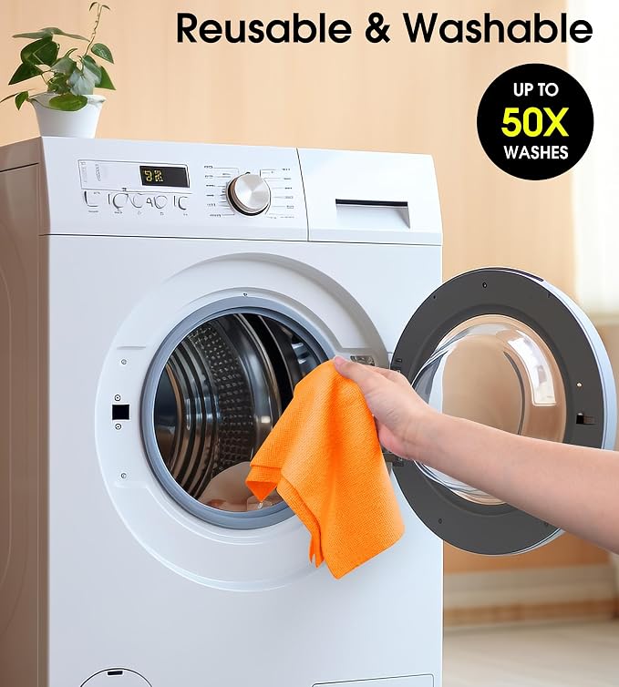 KitchLife Microfiber Cleaning Cloth Roll - Tear-Away Reusable Microfiber Paper Towels, Lint-Free, Washable, 20 Sheets for Kitchen, Car, Dishes, and Sensitive Surfaces (Orange)