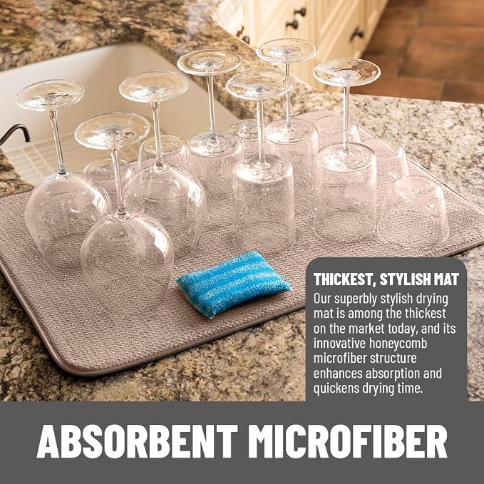 Bellemain XL Dish Mat 24" x 17" ( LARGEST MAT ) Microfiber Dish Drying Mat , Super absorbent ( Mocha )