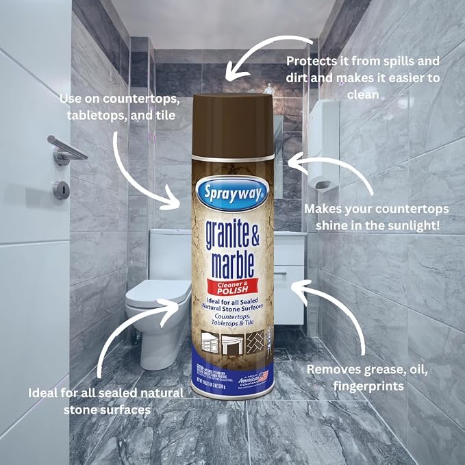Sprayway SW702R Aerosol Granite & Marble Spray, 19 oz | Streak-Free Stone Cleaner for Sealed Natural Surfaces | Removes Grease & Fingerprints | Non-Abrasive Foaming Formula