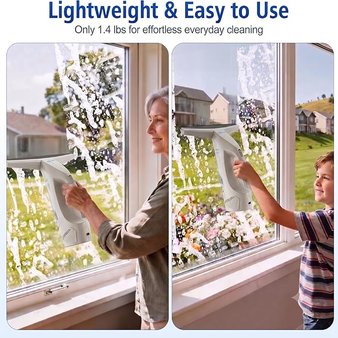 GARYOG Window Vacuum Squeegee Cordless,Electric Window Cleaner Kit with 31-40" Extendable Pole,2000Pa, 2200mAh,150ml Tank,2 Squeegee Blades for Shower Glass,Mirrors,Car,Tiles.