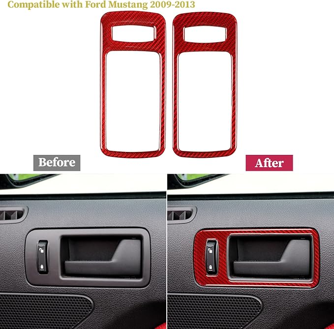 Real Carbon Fiber Trim for Ford Mustang Accessories | for 2009 2010 2011 2012 2013 2014 Inner Door Handle Bowl Frame Cover Interior Thick Overlay Decal