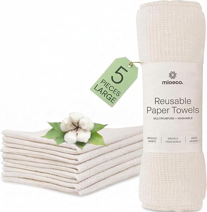 5 Pack Multicolored Reusable Paper Towels - Large Size - Nature Friendly - Organic Cotton Alternative - Thick, Strong, Paperless Kitchen Dish Cloths - Reusable Napkins - Dish Towels - Cloth Napkin