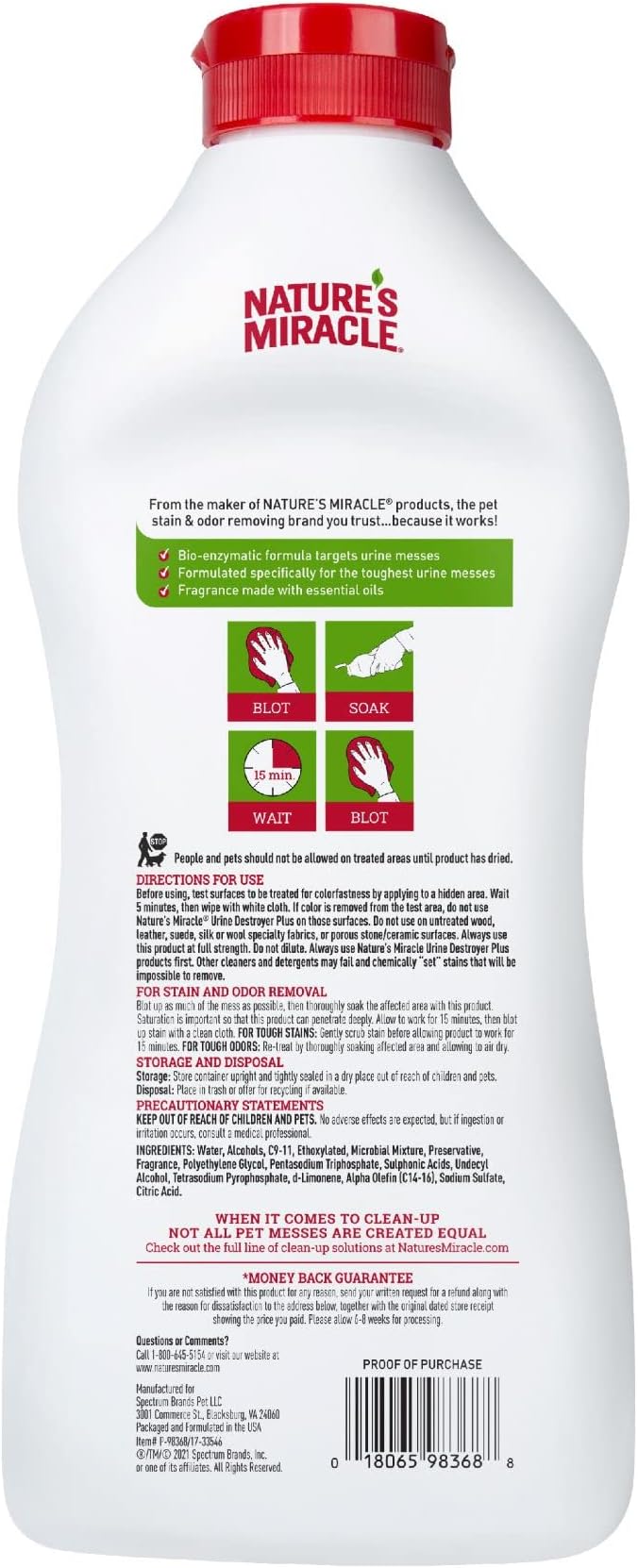 Nature's Miracle Dog Urine Destroyer Plus, Enzymatic Cleaner, 32 oz | Destroys the Toughest Dog Urine Stains, For Use on Multiple Surfaces, Safe For Pets and Home*, Fresh Scent