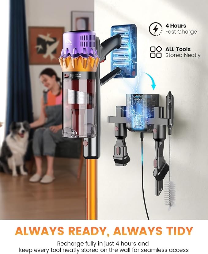 AlloyMove Cordless Vacuum Cleaner, 550W 50KPA 80Mins Self-Standing Cordless Vacuum for Home, With Wall Mount Charging/LED Display/Anti-Tangle Brush Stick Vacuum for Carpet/Pet Hair/Hardwood Floor, A05