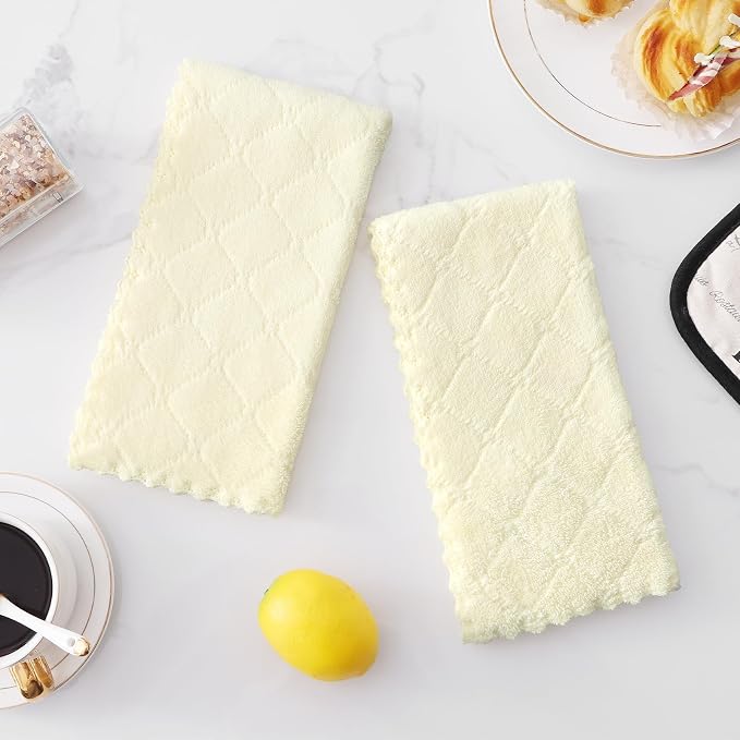 Homaxy 12 Pack Dish Towels for Kitchen (10 x 20 Inches, Cream Yellow), Super Soft and Absorbent Coral Velvet Dish Cloths for Washing Dishes, Nonstick Oil Fast Drying Microfiber Cleaning Cloth