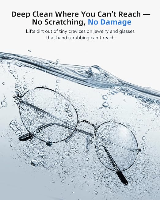 KUNPHY Ultrasonic Jewelry Cleaner, 400ml Sonic Cleaner for Rings, Glasses | 4 LED Light & Display, 48kHz Ultrasonic Cleaner, 400ml 304 Tank, Quiet 45dB, Dual 5/10min Timers, Overheat Protection, Black
