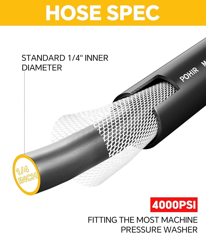 25ft Pressue Washer Hose 4000 PSI,M22 Replacement Power Washing Hose | Kit M22 14mm to 3/8'' Quick Connect & M22 Extension Adapter, No Kink 1/4'' ID Powerful Cleaning Hose for Car Garden Yard