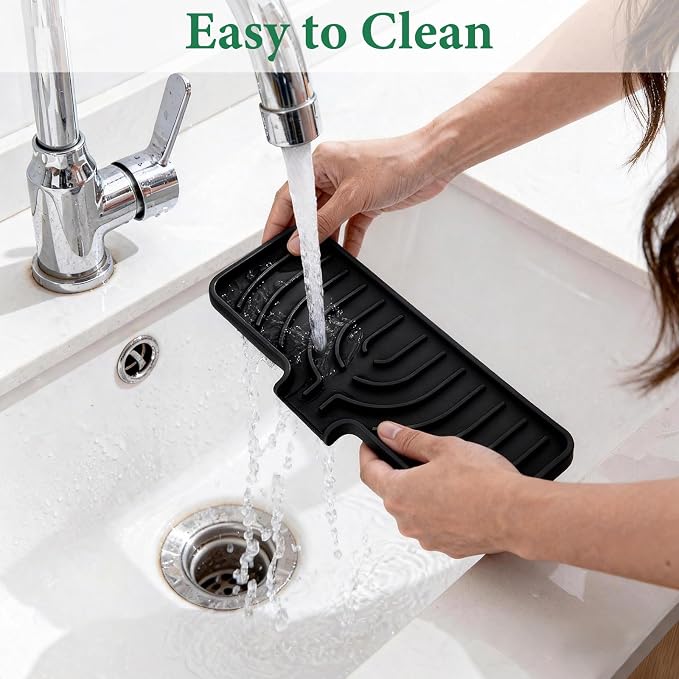 GUUKIN Sponge Holder for Kitchen Sink, Sink Caddy and Soap Tray | 10x4 inch Kitchen Sink Organizer | Compatible with Scrub Daddy, Kitchen Sink Accessories (Black)