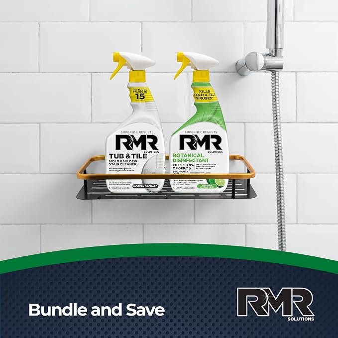 RMR Germ & Grime Guard Bundle – Tub & Tile Mold & Mildew Stain Remover + Botanical Disinfectant Cleaner, 2-Step Bathroom & Home Cleaning for Tile, Grout, Shower, Counters & More, 2–32 Oz Bottles