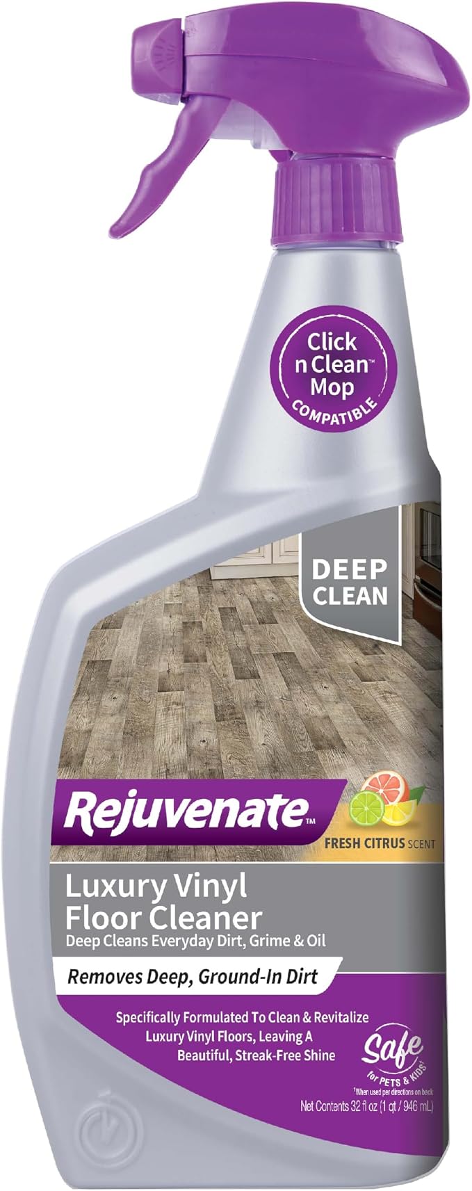 Rejuvenate Luxury Vinyl Floor Cleaner Gently Cleans And Revitalizes Luxury Vinyl Floors, 32 Ounces | No-Streak Formula Deep Cleans Dirt, Grime & Oil; Use with Rejuvenate Click n Clean Spray Mop, Safe For Pets & Kids