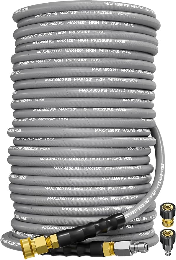 3/8" 4800PSI Pressure Washer Hose 200FT Swivel Quick Connect | Power Washer Hose for Cold/Hot Water Max 248°F, Kink Resistant Steel Wire Braided, Wear Resistant with M22 14mm Adapter