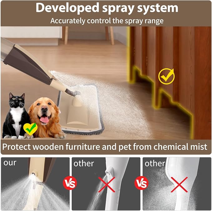 Wet Spray Mop for Floor Cleaning with 14 oz Bottle & 3 Microfiber Pads | Refillable bottle, washable pads, dry/wet use for home or commercial cleaning on hardwood, laminate, wood & ceramic floors