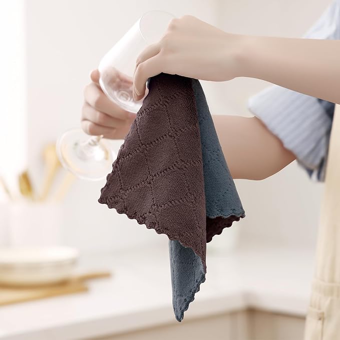 Homaxy 12 Pack Kitchen Cloths Dish Towels (10" x 10", Dark Grey & Brown), Super Soft and Absorbent Dish Cloths, Coral Velvet Microfiber Cleaning Cloth, Nonstick Oil Fast Dry Dishcloths