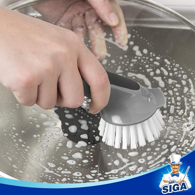 MR.SIGA Pot and Pan Cleaning Brush, Dish Brush for Kitchen, Gray, Pack of 2