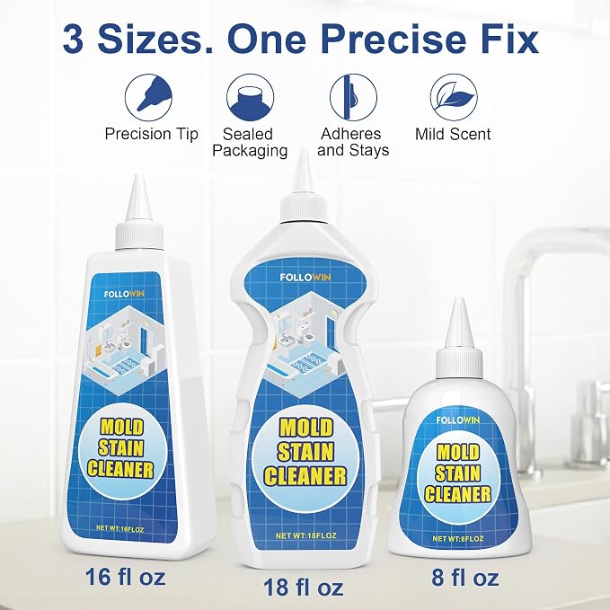 FOLLOWIN Mold and Mildew Remover Gel, Household Stain Cleaner for Washing Machine Seal, Bathroom Grout, Shower Tile, Kitchen Sink, Silicone Caulk - Non-Drip, Deep-Penetrating Formula, 16 oz