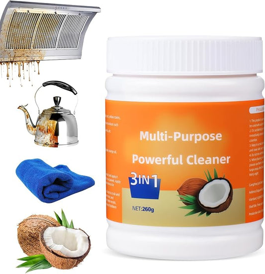 Multi-Purpose Coconut Oil Cleaning & Polishing Paste for Kitchen, Heavy Kitchen Duty Degreaser, All-Purpose Cleaner Removes Stains on Microwave, Oven & Stove Top (260g)