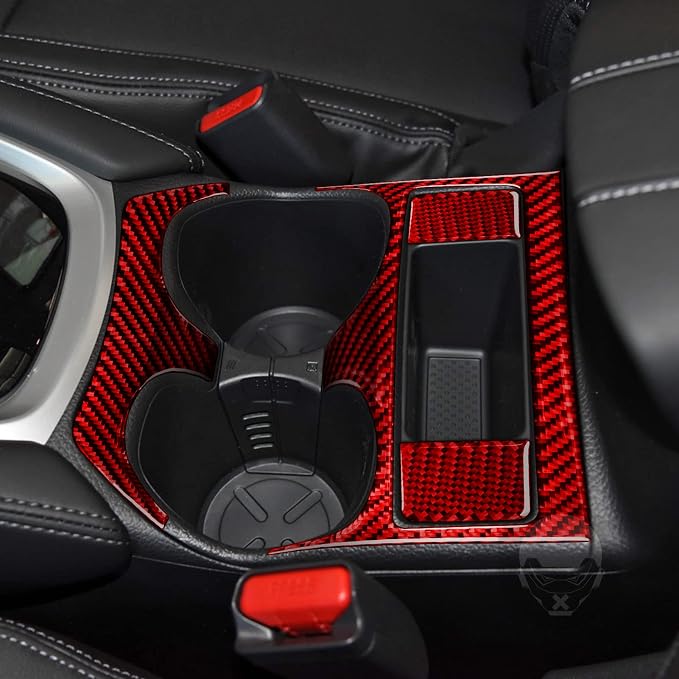 Red Real Carbon Fiber Trim for Nissan Rogue Accessories | for 2014-2020 / Rogue Sport 2017-2022 Cup Holder Panel Sticker Interior Thick Overlay Decal 4PCs