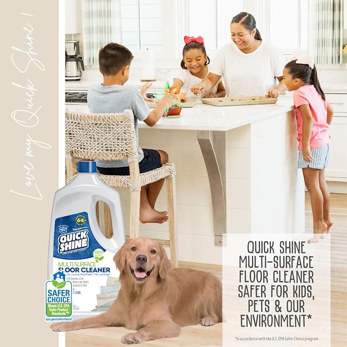 Quick Shine Multi-Surface Floor Cleaner 64 oz-4 Pk, Streak-Free, No Residue | Powered by Baking Soda, Clean Breeze Essence, pH Neutral, No Rinse, PFAS & Ammonia Free, EPA Safer Choice Made in USA