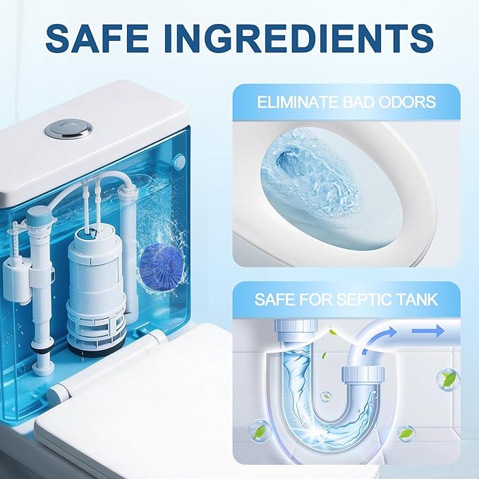 Msvvko Toilet Bowl Cleaner Tablets Blue Toilet Tank Cleaners, Septic-Safe Hard Water Stain Remove, Bathroom Automatic Toilet Cleaning & Deodorizer, Fresh Scent - 30 Tabs