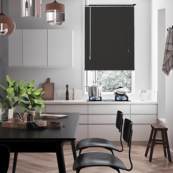 Aluminum Mini Blinds, 1" Metal Slat Venetian Blinds, 28" 32" 36" 42" 48" 56" 64" 68" Light Filtering Horizontal Window Blind & Shades, Privacy Screen, Home Office Blackout Shutters(Black)